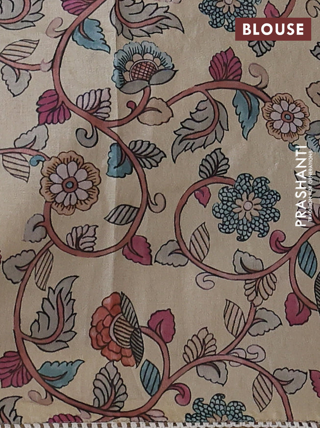 Semi organza saree pastel grey and beige with allover embroidery work and applique pallu & blouse