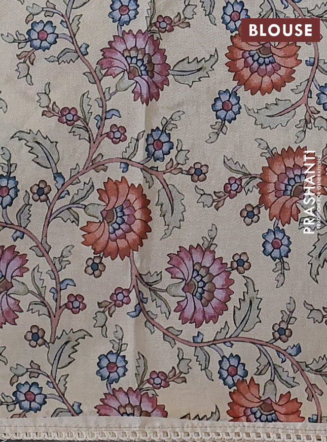 Semi organza saree pastel blue and beige with allover embroidery work and applique pallu & blouse