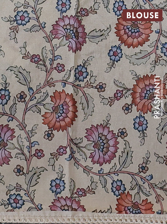 Semi organza saree pastel blue and beige with allover embroidery work and applique pallu & blouse