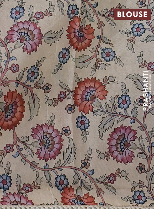 Semi organza saree pastel green and beige with allover embroidery work and applique pallu & blouse