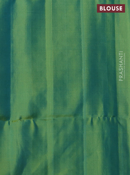 Pure soft silk saree bottle green and dual shade of greenish blue with silver zari buttas in borderless style