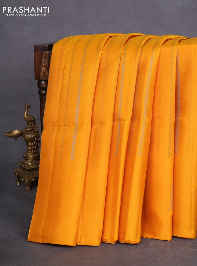 Pure soft silk saree mustard yellow with allover zari weaves and zari woven butta border
