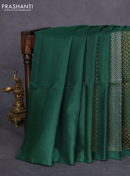 Pure soft silk saree green and dark peach shade with silver & gold zari woven peacock buttas in borderless style