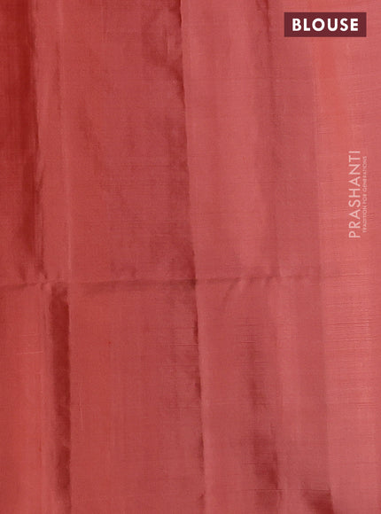 Pure soft silk saree green and dark peach shade with silver & gold zari woven peacock buttas in borderless style