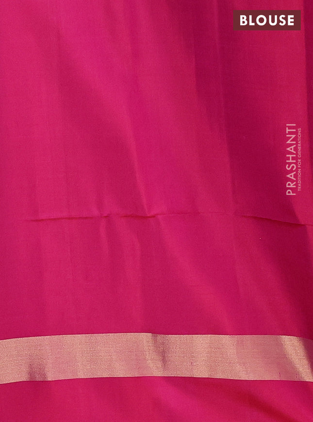 Pure soft silk saree green and dual shade of pink with allover silver & gold zari woven buttas and zari woven simple border