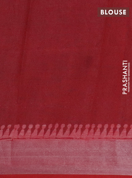 Pure linen saree coffee brown and red with allover prints and silver zari woven border