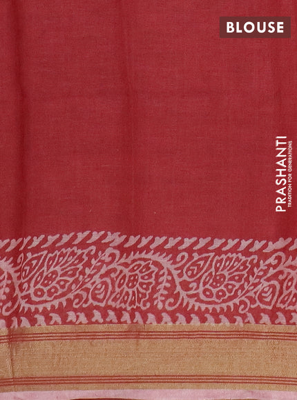 Pure linen saree red with allover prints and silver zari woven border