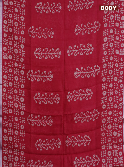 Pure linen saree pink with allover batik prints and silver zari woven border