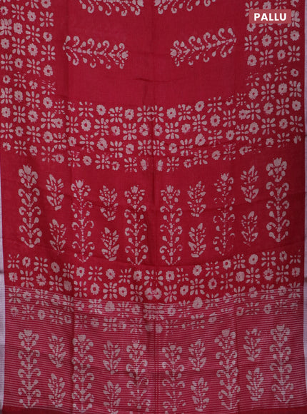 Pure linen saree pink with allover batik prints and silver zari woven border