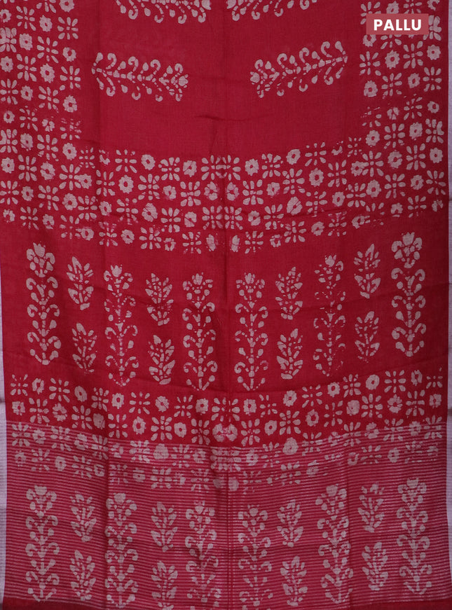 Pure linen saree pink with allover batik prints and silver zari woven border