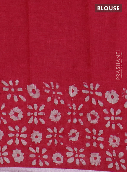 Pure linen saree pink with allover batik prints and silver zari woven border