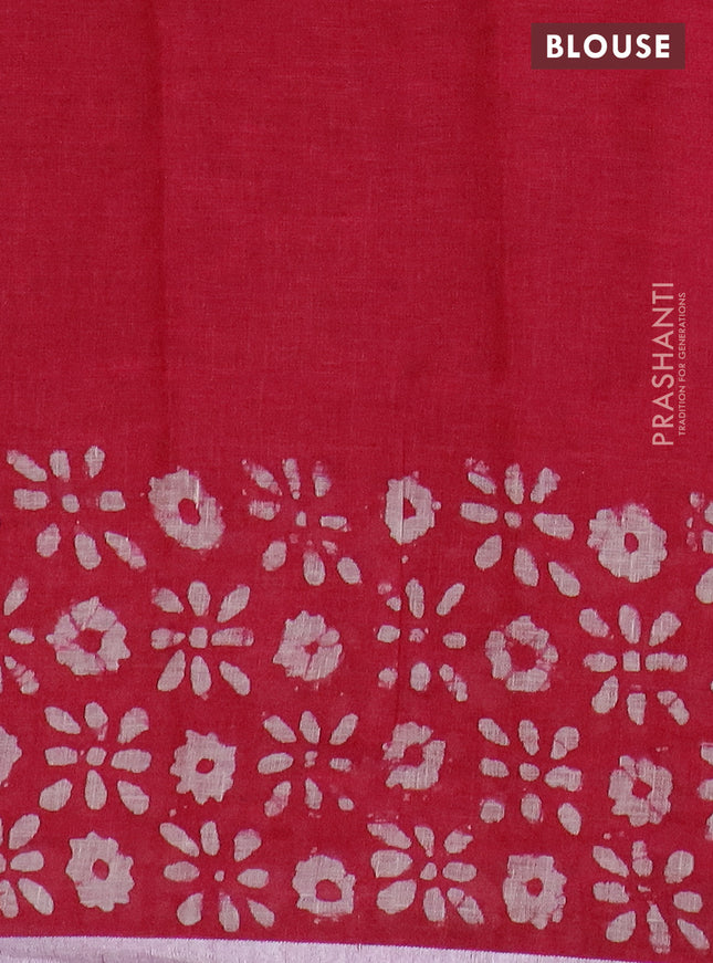 Pure linen saree pink with allover batik prints and silver zari woven border