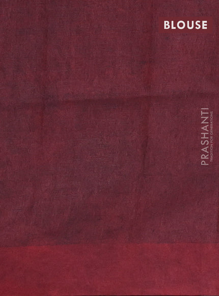 Pure linen saree deep bottle green and maroon with batik butta prints and simple border