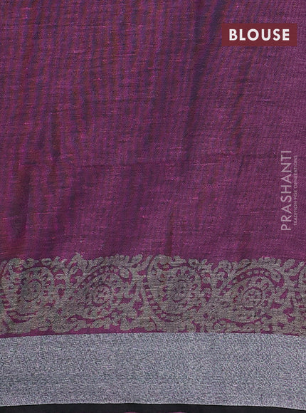 Pure linen saree pink and black with butta prints and silver zari woven border