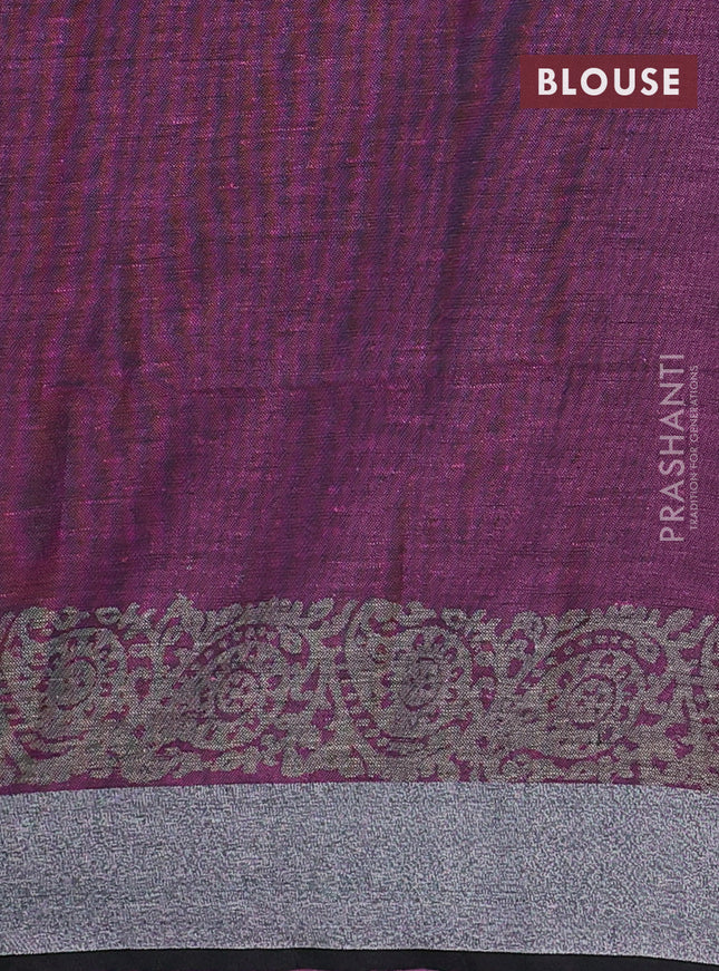Pure linen saree pink and black with butta prints and silver zari woven border