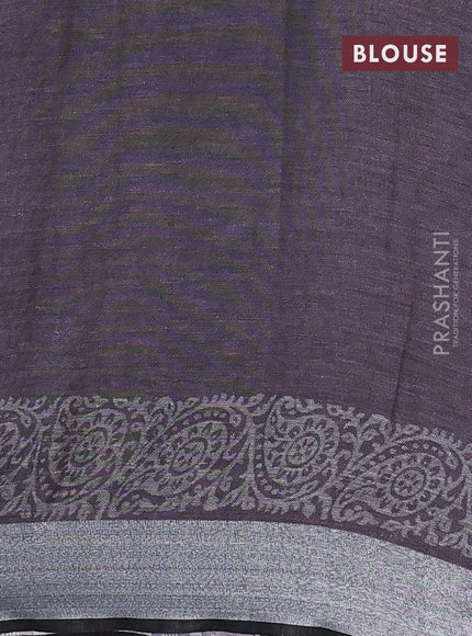 Pure linen saree pastel purple and black with butta prints and silver zari woven border