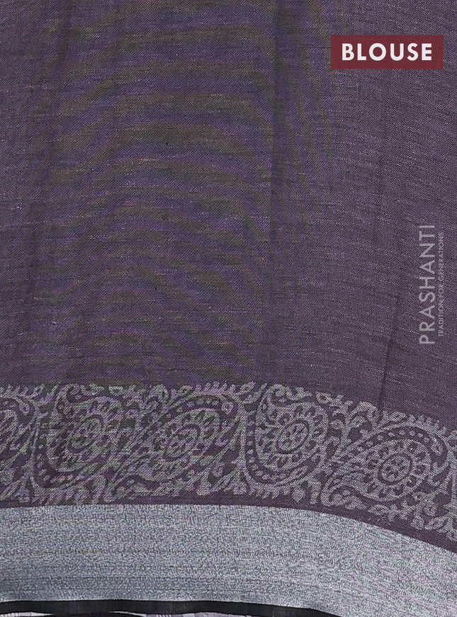Pure linen saree pastel purple and black with butta prints and silver zari woven border