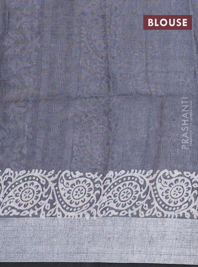 Pure linen saree grey and black with butta prints and silver zari woven border