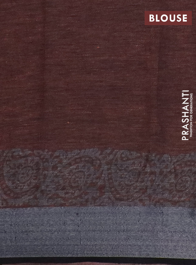 Pure linen saree peach orange and black with butta prints and silver zari woven border