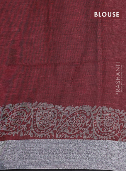 Pure linen saree red and black with butta prints and silver zari woven border