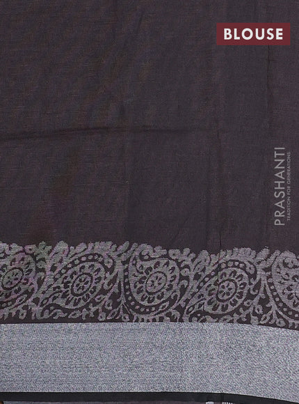 Pure linen saree coffee brown with butta prints and silver zari woven border