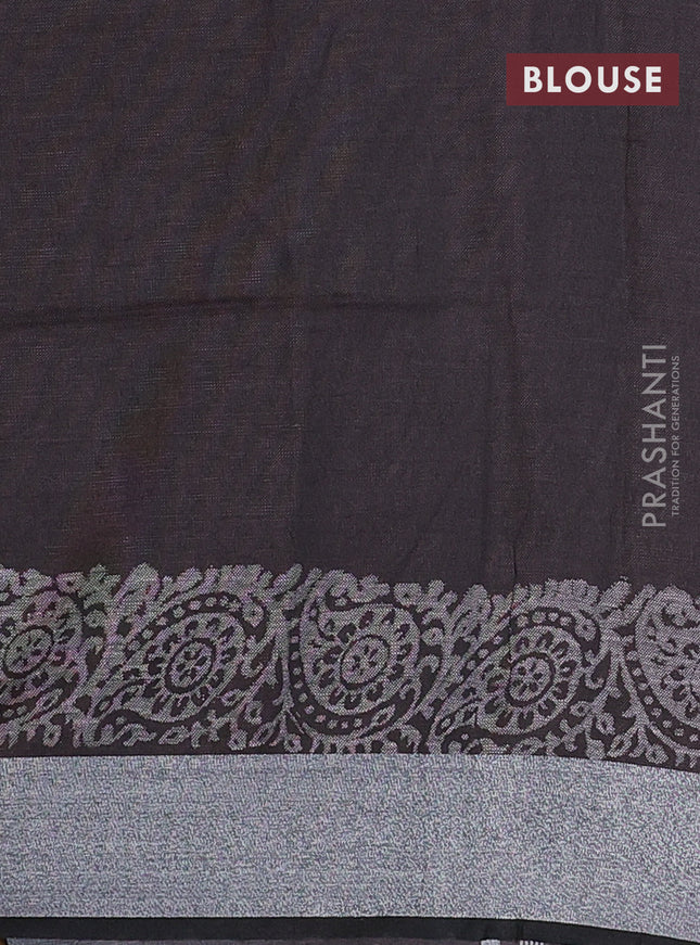 Pure linen saree coffee brown with butta prints and silver zari woven border