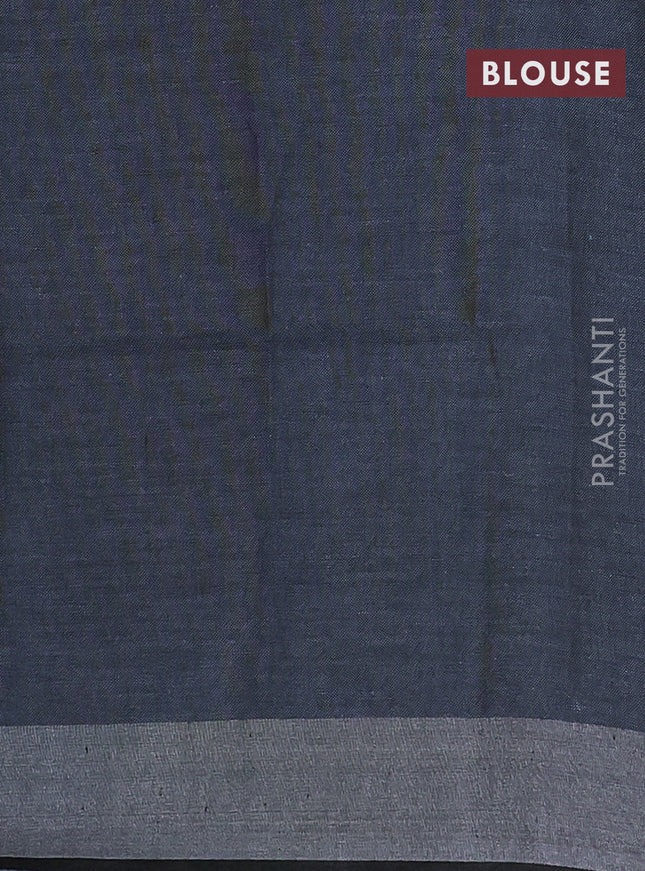 Pure linen saree grey and pastel green with batik butta prints and silver zari woven border