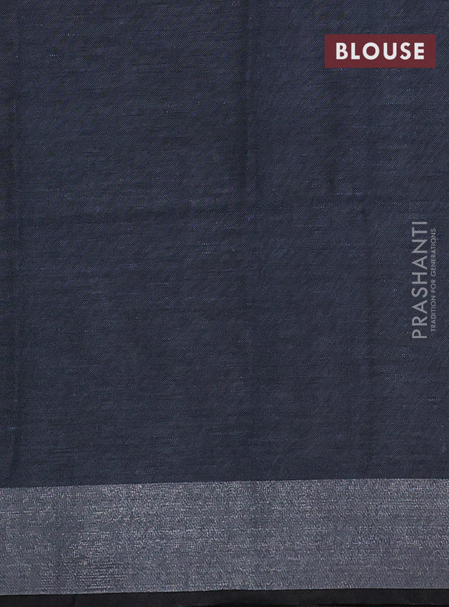 Pure linen saree greyish blue and pastel green with batik butta prints and zari woven border