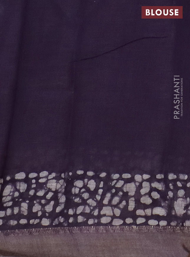 Pure linen saree wine shade with batik butta prints and zari woven border