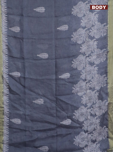 Pure linen saree grey with allover prints and zari woven border