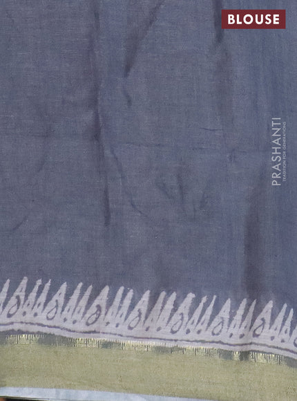 Pure linen saree grey with allover prints and zari woven border