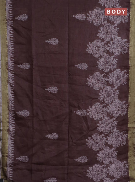 Pure linen saree pastel brown with allover prints and zari woven border