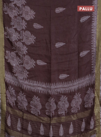 Pure linen saree pastel brown with allover prints and zari woven border