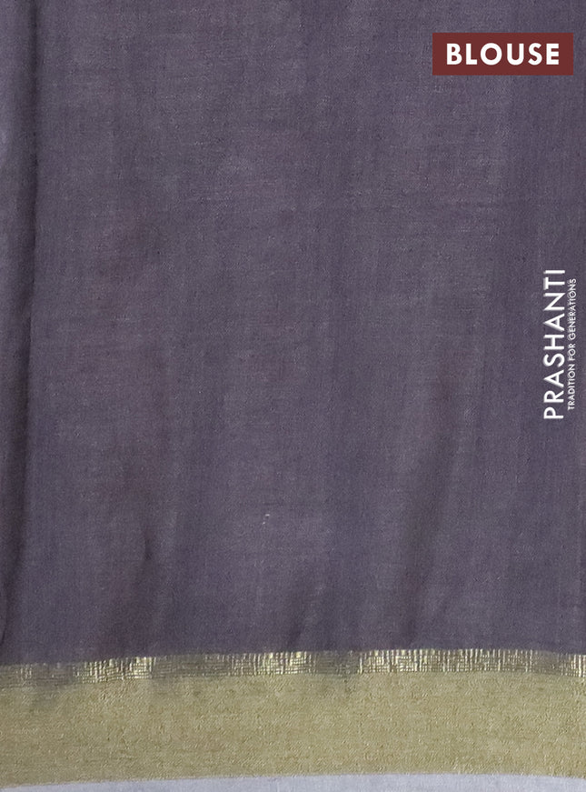Pure linen saree grey with allover prints and zari woven border
