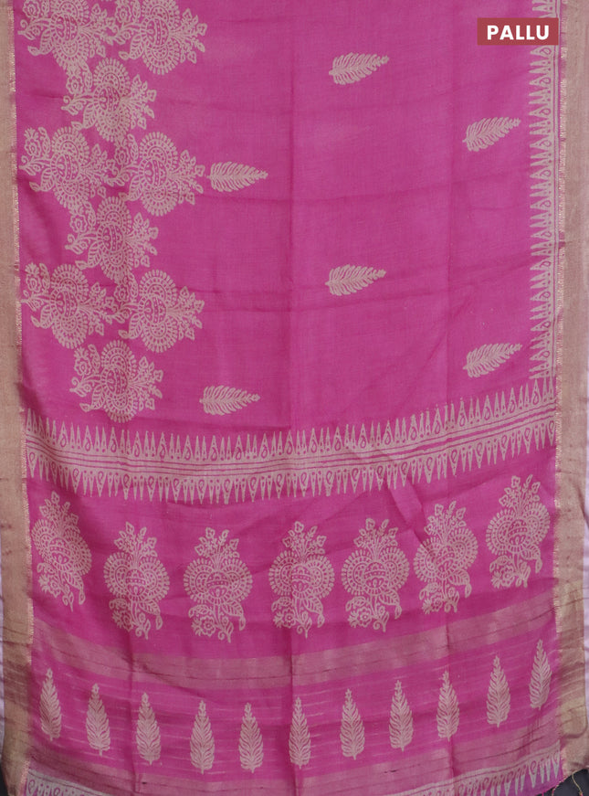 Pure linen saree light pink with allover prints and zari woven border