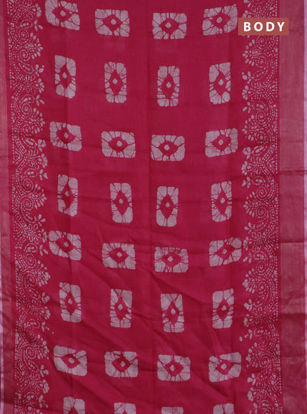 Pure linen saree pink with allover batik prints and zari woven border