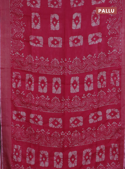 Pure linen saree pink with allover batik prints and zari woven border