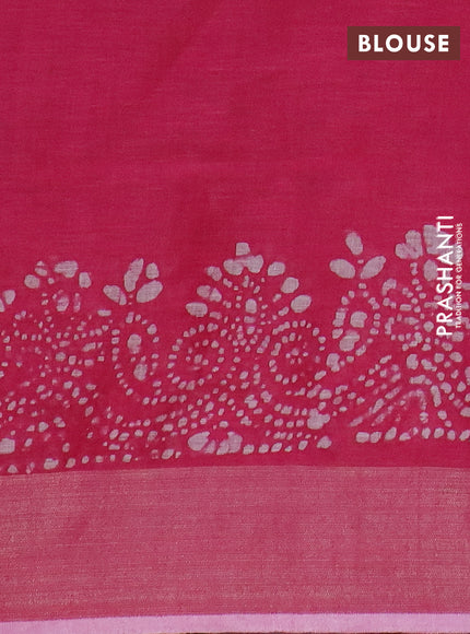 Pure linen saree pink with allover batik prints and zari woven border