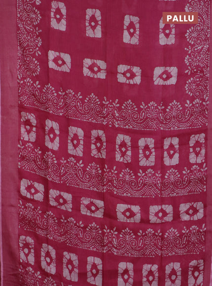 Pure linen saree dark pink with allover batik prints and zari woven border