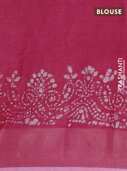 Pure linen saree dark pink with allover batik prints and zari woven border