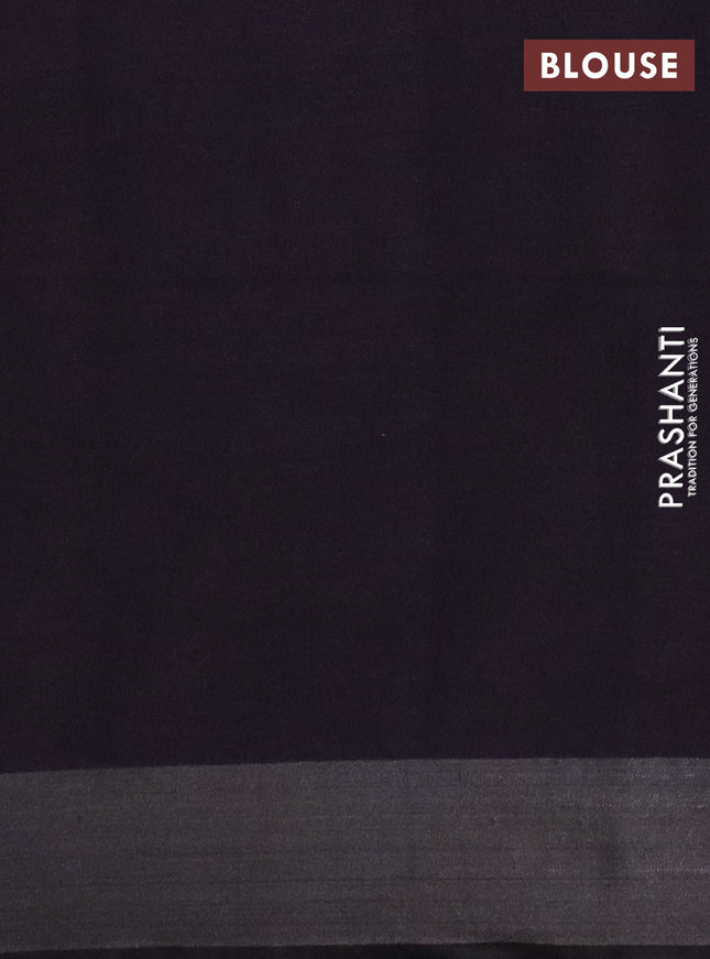 Pure linen saree deep violet and black with allover batik prints and silver zari woven border