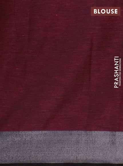 Pure linen saree pink and black with allover batik prints and silver zari woven border