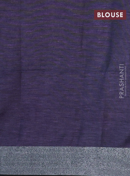 Pure linen saree lavender shade and black with allover batik prints and silver zari woven border