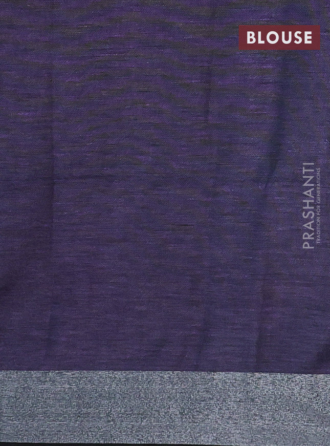 Pure linen saree lavender shade and black with allover batik prints and silver zari woven border