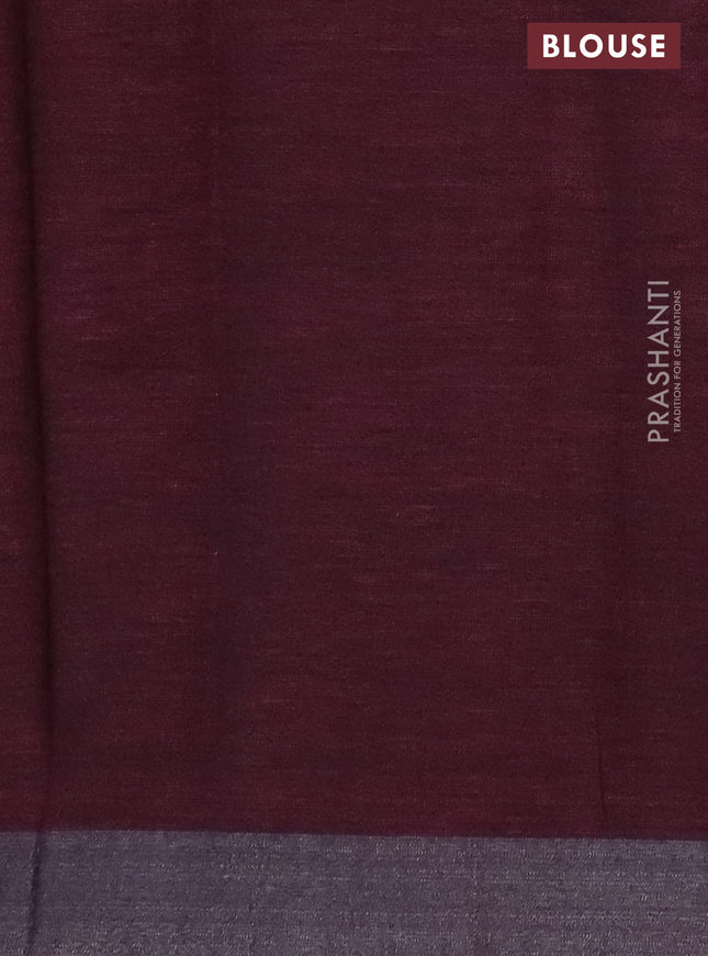 Pure linen saree pink and black with allover batik prints and silver zari woven border