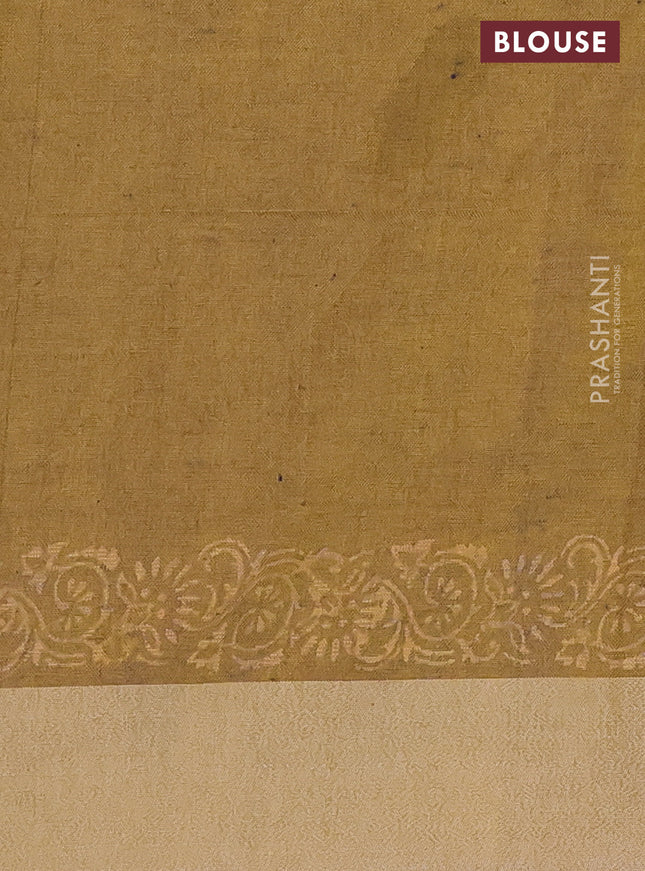 Pure linen saree blue shade with allover prints and silver zari woven border