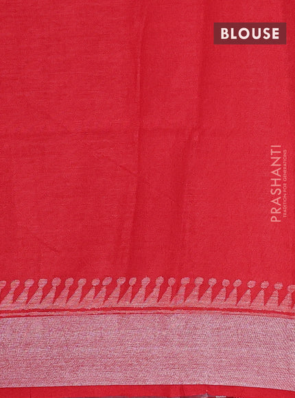 Pure linen saree red with batik butta prints and silver zari woven border