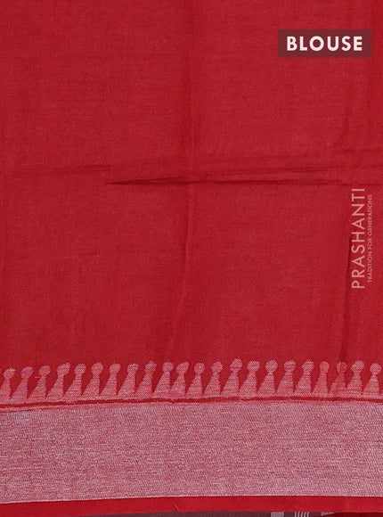 Pure linen saree maroon shade and red with batik butta prints and silver zari woven border