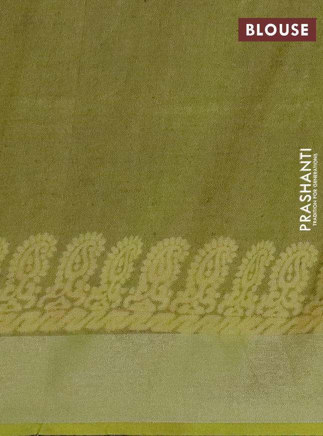 Pure linen saree pastel purple and yellow with allover prints and silver zari woven border