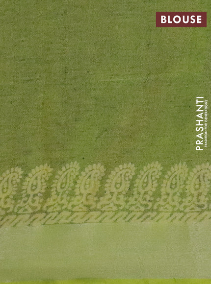 Pure linen saree blue shade and yellow with allover prints and silver zari woven border